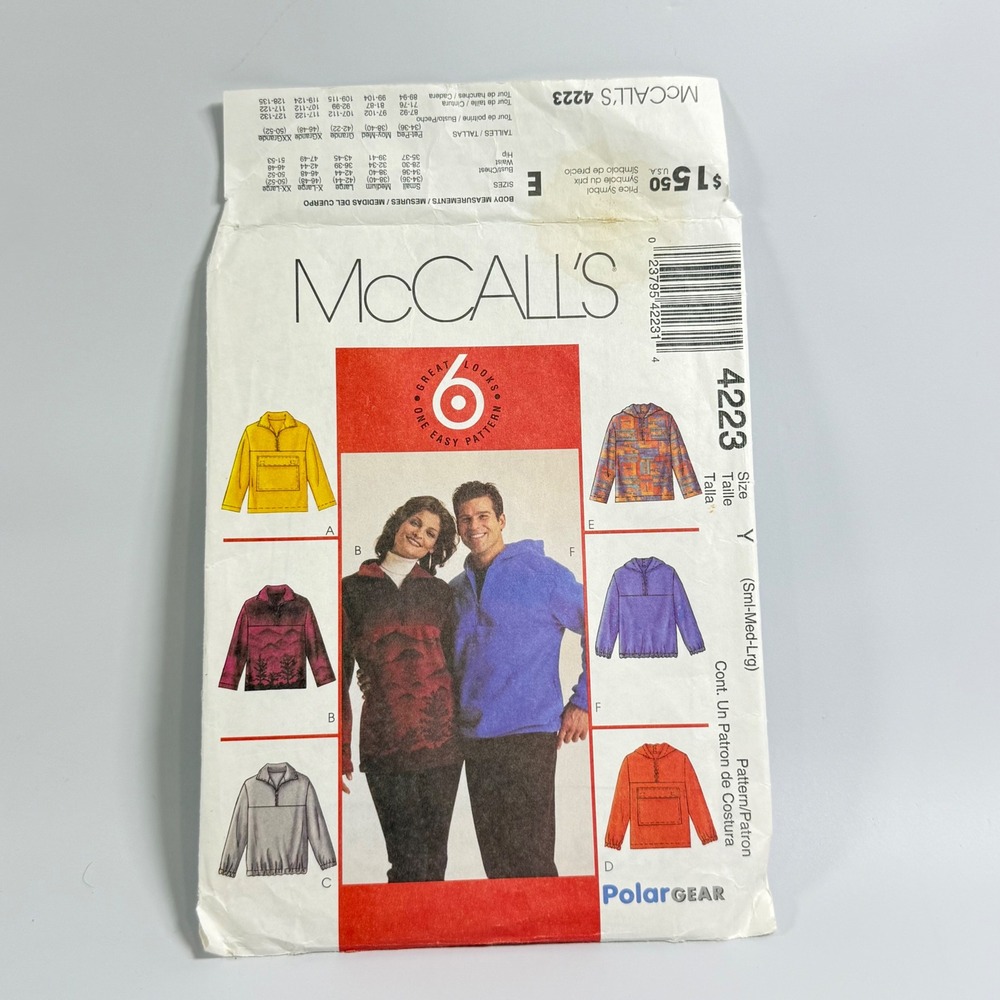 VTG McCalls 4223 Fleece Pullover Pattern Unisex S-L Multi Hoodie Gorpcore Cabin